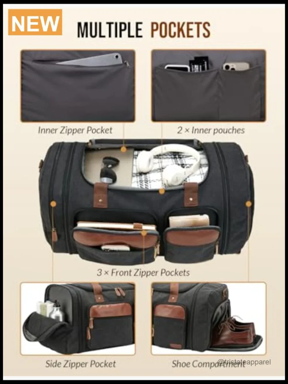 Expandable Canvas Travel Duffle Bag 50L Overnight Weekend Gym with Shoe